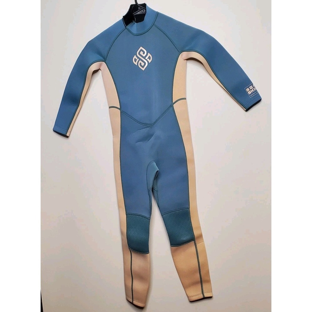 SEASKIN Girls Wetsuit Blue Koi Back Zip 3mm Surfing Diving Swimming Size 8